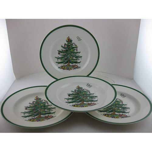  [아마존베스트]Spode - Classic Christmas Tree Design Earthenware Dinner Plates (Set of 4, 10.5) - Microwave and Dishwasher Safe