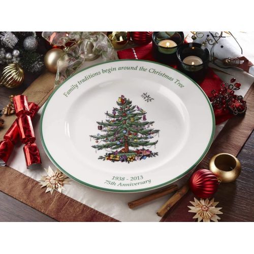  [아마존베스트]Spode - Classic Christmas Tree Design Earthenware Dinner Plates (Set of 4, 10.5) - Microwave and Dishwasher Safe