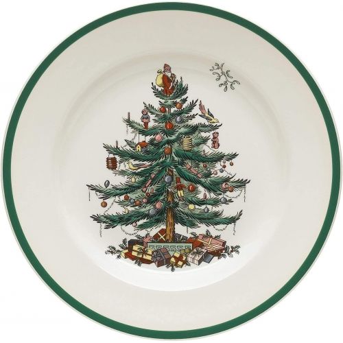  [아마존베스트]Spode - Classic Christmas Tree Design Earthenware Dinner Plates (Set of 4, 10.5) - Microwave and Dishwasher Safe