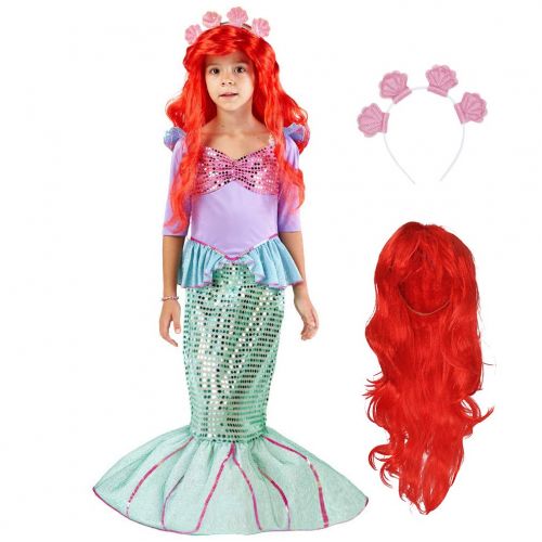  Spooktacular Creations Deluxe Mermaid Costume Set with Red Wig and Headband (Small (5-7))