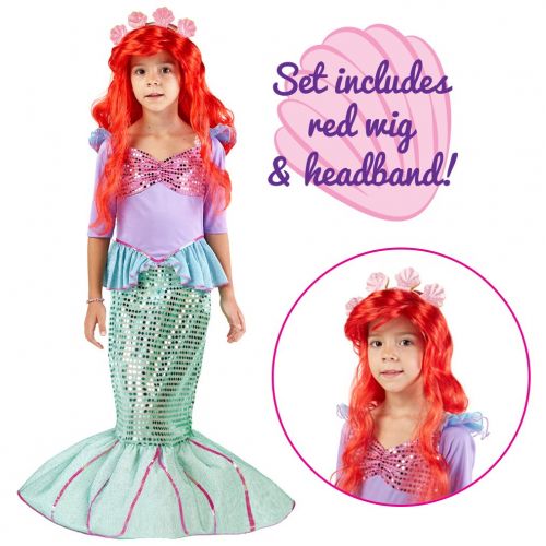  Spooktacular Creations Deluxe Mermaid Costume Set with Red Wig and Headband (Small (5-7))