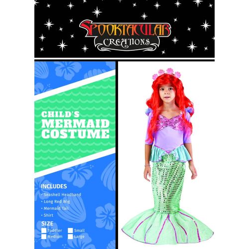  Spooktacular Creations Deluxe Mermaid Costume Set with Red Wig and Headband (Small (5-7))