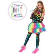 Spooktacular Creations Funky Punky Bones Colorful Skeleton Deluxe Girls Costume Set with Hair Extensions for Halloween Costume Dress Up Parties.