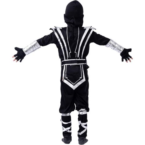  Spooktacular Creations Silver Ninja Deluxe Costume Set with Ninja Foam Accessories Toys for Kids Kung Fu Outfit Halloween Ideas