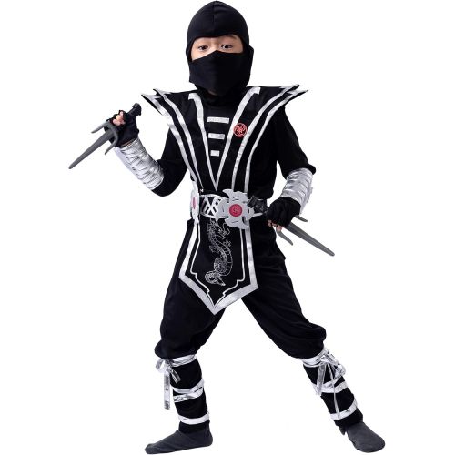  Spooktacular Creations Silver Ninja Deluxe Costume Set with Ninja Foam Accessories Toys for Kids Kung Fu Outfit Halloween Ideas