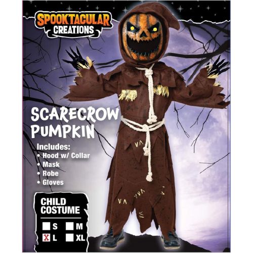  Spooktacular Creations Scary Scarecrow Pumpkin Bobble Head Costume w/Pumpkin Halloween Mask for Kids Role-Playing