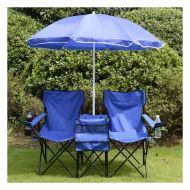 Sport COSTWAY Portable Folding Picnic Double Chair W/Umbrella Table Cooler Beach Camping Chair