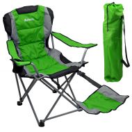 Sport Outdoor Quad Camping Chair - Lightweight, Portable Folding Design - Adjustable Footrest, Cup Holder, Storage Carrying Bag  Durable Material, Steel Frame - by GigaTent