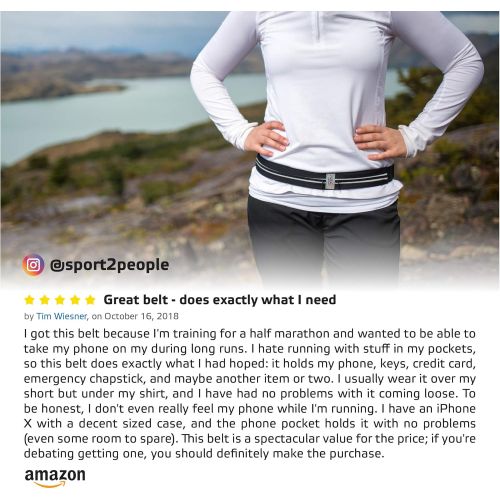  [아마존 핫딜] [아마존핫딜]Sport2people Sport2People Running Pouch Belt, USA Patented, Runner Waist Pack iPhone X 6 7 8 for Men and Women (black, one size, 2 pockets)