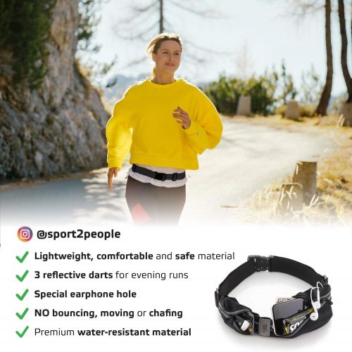  [아마존 핫딜] [아마존핫딜]Sport2people Sport2People Running Pouch Belt, USA Patented, Runner Waist Pack iPhone X 6 7 8 for Men and Women (black, one size, 2 pockets)