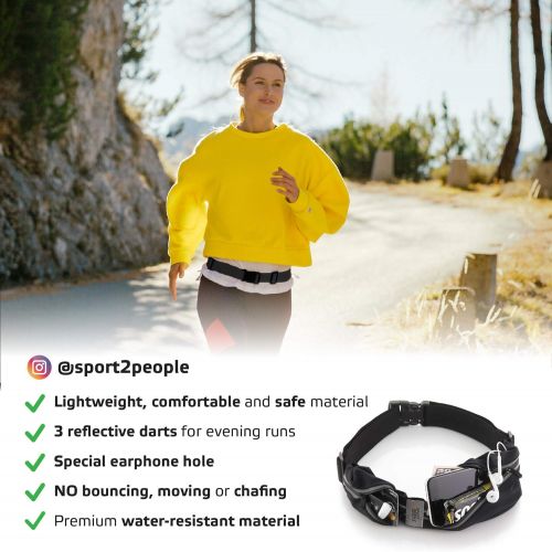  [아마존베스트]Sport2People Running Pouch Belt, USA Patented, Runner Waist Pack iPhone X 6 7 8 for Men and Women (black, one size, 2 pockets)