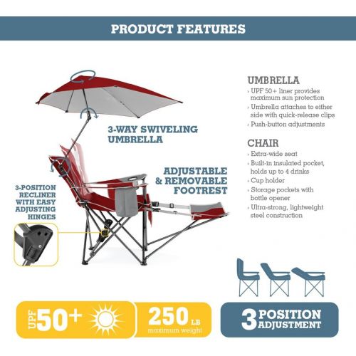  Sport-Brella 3-Position Recliner Chair with Removable Umbrella and Footrest