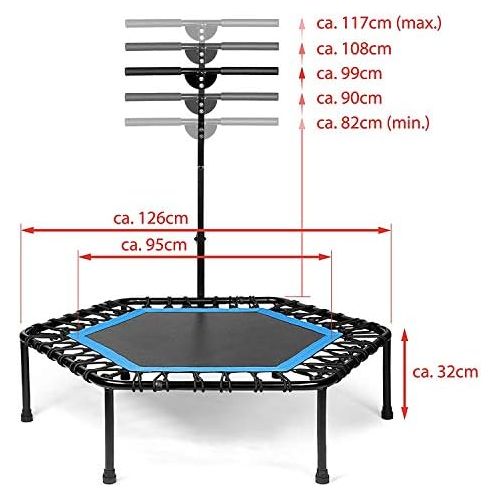  [아마존베스트]SportPlus fitness trampoline, diameter approx. 126 cm, quiet rubber rope suspension, 5-way height-adjustable handle, incl. edge cover, user weight up to 130 kg, trampoline for jump