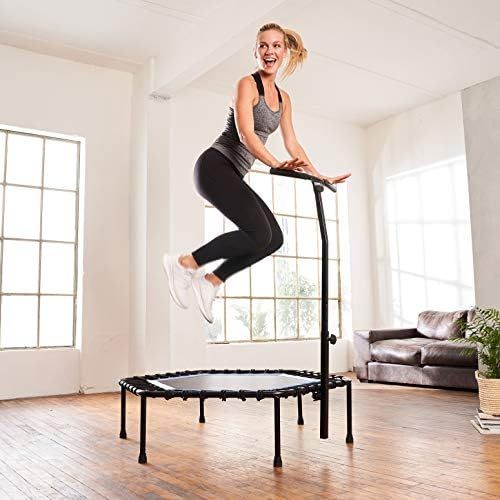  [아마존베스트]SportPlus fitness trampoline, diameter approx. 126 cm, quiet rubber rope suspension, 5-way height-adjustable handle, incl. edge cover, user weight up to 130 kg, trampoline for jump