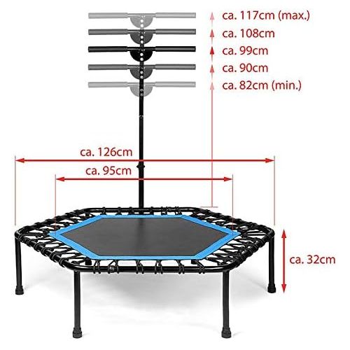  [아마존베스트]SportPlus fitness trampoline, diameter approx. 126 cm, quiet rubber rope suspension, 5-way height-adjustable handle, incl. edge cover, user weight up to 130 kg, trampoline for jump