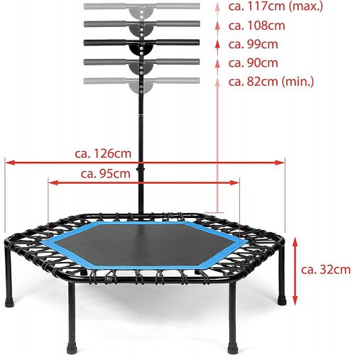  [아마존베스트]SportPlus fitness trampoline, diameter approx. 126 cm, quiet rubber rope suspension, 5-way height-adjustable handle, incl. edge cover, user weight up to 130 kg, trampoline for jump