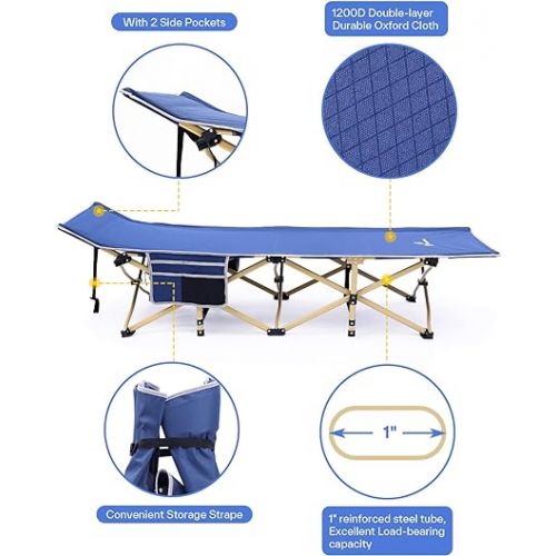  Sportneer Camping Cot, Camping Cots for Adults with Mattress Max Load 450 LBS Heavy Duty Portable Sleeping Folding Bed with Padded for Camping Tent Office Outdoor Travel Sleep Over