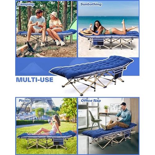  Sportneer Cots for Sleeping, Camping Cots for Adults with Mattress Max Load 450 LBS Heavy Duty Folding Portable Bed with Padded for Camping Tent Office Outdoor Travel Sleep Over