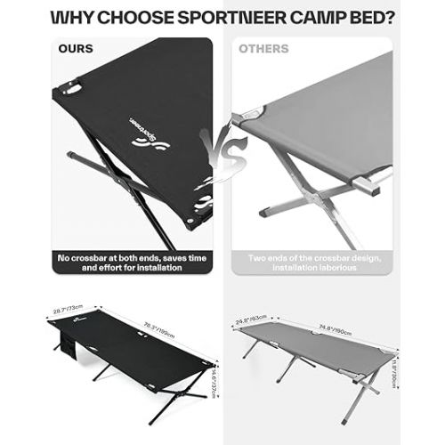  Sportneer Camping Cot, Portable Folding Military Sleeping Cots for Adults with Lever Lock for Tent Outdoor Travel Base Camp Hiking Mountaineering Backpacking 2024