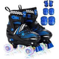 Roller Skates for Boys 4 Sizes Adjustable, Sportneer Light Up Kids Roller Skates for Age 3-5 6-12 Roller Skates with Protective Gears Illuminating Wheels Gift