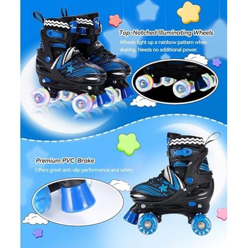  Roller Skates for Boys 4 Sizes Adjustable, Sportneer Light Up Kids Roller Skates for Age 3-5 6-12 Roller Skates with Protective Gears Illuminating Wheels Gift