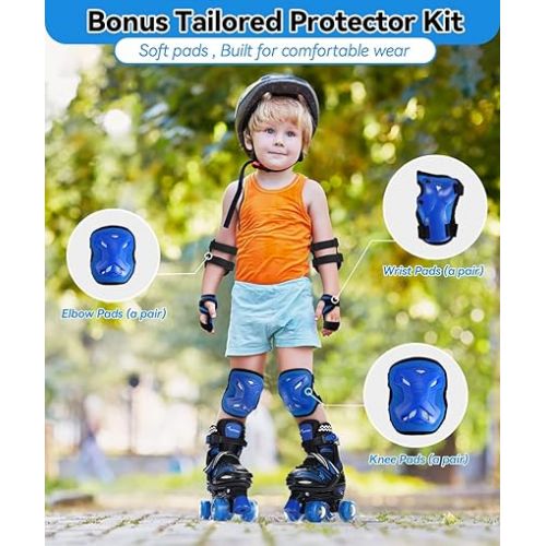  Roller Skates for Boys 4 Sizes Adjustable, Sportneer Light Up Kids Roller Skates for Age 3-5 6-12 Roller Skates with Protective Gears Illuminating Wheels Gift