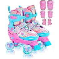 Sportneer Kids Roller Skates, Roller Skates with Protective Gear Set, Adjustable Roller Skates with 8 Light up Wheels, for Girls Kids Youth Beginner Indoor & Outdoor Use