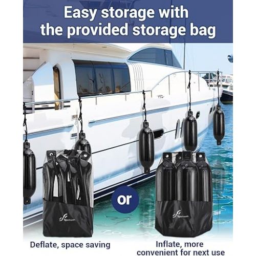  Sportneer Boat Bumpers, Inflatable Boat Dock Bumpers Boat Pontoon Fenders Boat Bumper for Pontoon Boats Dock 4 Pack with Storage Bag 4 Ropes 1 Air Pump 4 Needles