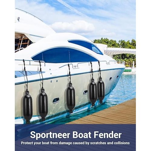  Sportneer Boat Bumpers, Inflatable Boat Dock Bumpers Boat Pontoon Fenders Boat Bumper for Pontoon Boats Dock 4 Pack with Storage Bag 4 Ropes 1 Air Pump 4 Needles