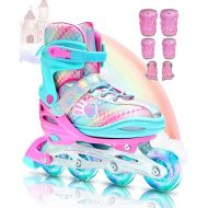 4 Adjustable Size Inline Skates for Girls, Sportneer Kids Inline Skates Ages 8-12 Light Up Girls Inline Roller Skates Illuminating Wheels for Kids Children Beginner Outdoor Size 2-5/6-9