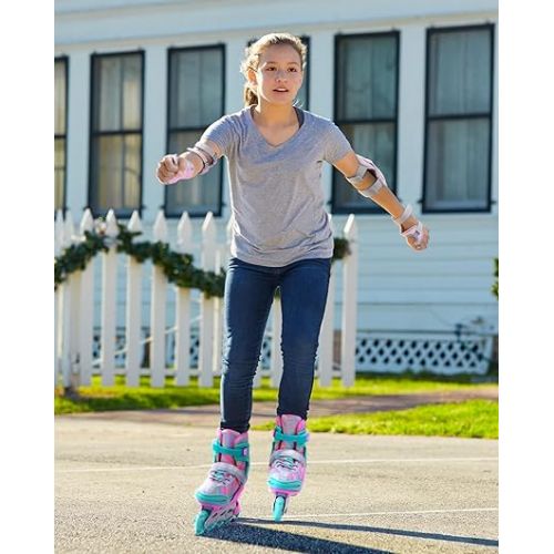  4 Adjustable Size Inline Skates for Girls, Sportneer Kids Inline Skates Ages 8-12 Light Up Girls Inline Roller Skates Illuminating Wheels for Kids Children Beginner Outdoor Size 2-5/6-9