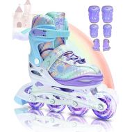 Sportneer Inline Roller Skates, Roller Boots Adjustable Size 2-7.5 with Illuminating Wheels Roller Blades Protective Gear Set for Gilrs Women