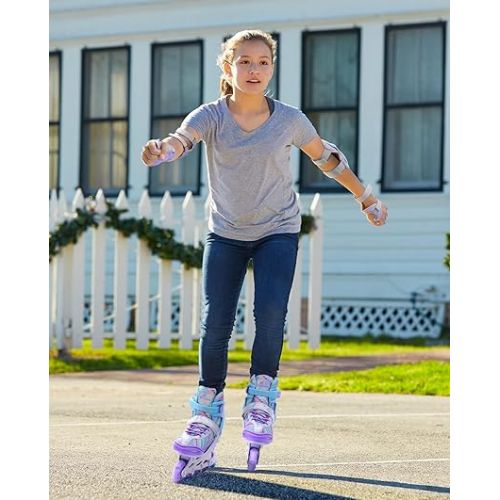  Sportneer Inline Roller Skates, Roller Boots Adjustable Size 2-7.5 with Illuminating Wheels Roller Blades Protective Gear Set for Gilrs Women