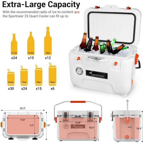  Sportneer 25 Quart Cooler Ice Chest with Built-in Thermometer for Road Trip, Camping, Picnic, BBQ, Fishing, Hunting, Bear Resistant and Zero Leakage