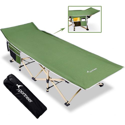  Camping Cot, Sportneer Cot Sleeping Cot 450 LBS 2 Side Pockets Camping Cots for Adults Portable Folding Kids Cots for Sleeping Extra Wide with Carry Bag Camping Beach BBQ Hiking Of