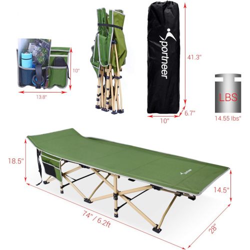  Camping Cot, Sportneer Cot Sleeping Cot 450 LBS 2 Side Pockets Camping Cots for Adults Portable Folding Kids Cots for Sleeping Extra Wide with Carry Bag Camping Beach BBQ Hiking Of