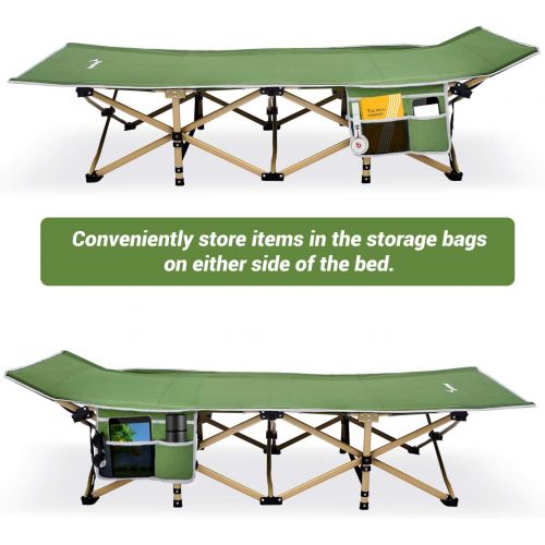  Camping Cot, Sportneer Cot Sleeping Cot 450 LBS 2 Side Pockets Camping Cots for Adults Portable Folding Kids Cots for Sleeping Extra Wide with Carry Bag Camping Beach BBQ Hiking Of