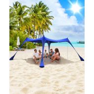 Beach Tent, Sportneer 10x10 FT Beach Canopy Sun Shade UPF50+ with 4 Stability Poles Sand Shovel and Ground Pegs Portable Sun Shelter for Beaching Camping Sport Event Fishing Backya