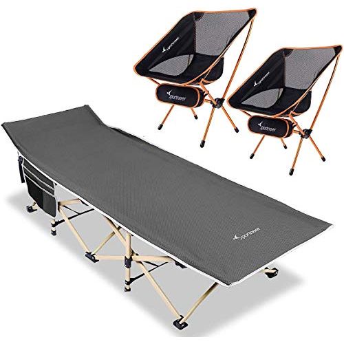  Sportneer Camping Cot and 2 Pack Portable Camping Chair for Camping, Hiking, Pinic, Beach, BBQ, Sunbathing
