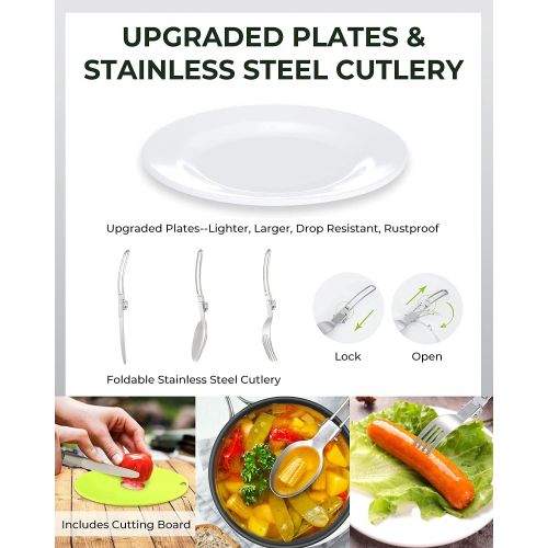  Camping Cookware Mess Kit, Sportneer Camping Cooking Set with Folding Camping Stove 18Pcs Camping Pots and Pans Set with Anti-Stick Lightweight Kettle Plates Stainless Steel Knife