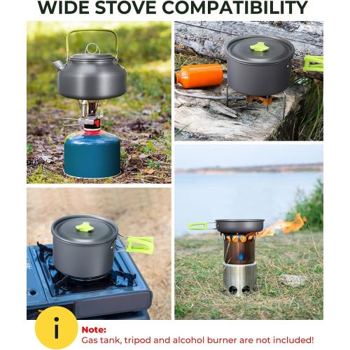  Camping Cookware Mess Kit, Sportneer Camping Cooking Set with Folding Camping Stove 18Pcs Camping Pots and Pans Set with Anti-Stick Lightweight Kettle Plates Stainless Steel Knife