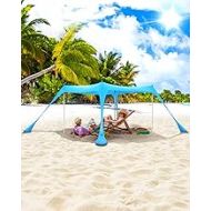 Beach Tent, Sportneer 10x10 FT Beach Canopy Sun Shade UPF50+ with 4 Stability Poles Sand Shovel and Ground Pegs Portable Sun Shelter for Beaching Camping Sport Event Fishing Backya