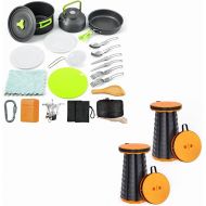 Camping Cookware Set, Sportneer Collapsible Stool Lightweight Telescopic Stool 18Pcs Camping Cooking Set with Folding Camping Stove for Outdoor Hiking BBQ Garden Travel