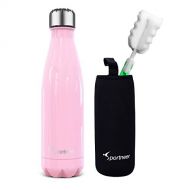 Sportneer Stainless Steel Water Bottle 17 oz Vacuum Insulated Reusable Metal Bottle Cup For Outdoor Sports Camping Hiking BONUS Cleaning Brush: Sports & Outdoors