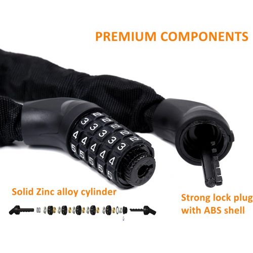  Sportneer Bicycle Chain Lock, 5-Digit Resettable Combination Anti-Theft Bike Locks