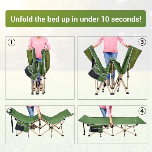  Camping Cot, Sportneer Cot Sleeping Cot 450 LBS 2 Side Pockets Camping Cots for Adults Portable Folding Kids Cots for Sleeping Extra Wide with Carry Bag Camping Beach BBQ Hiking Of