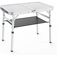 Camping Table, Sportneer Adjustable Height Small Folding Table with Mesh Layer Portable Camp Tables with Aluminum Legs for Outdoor Camp Picnic Beach BBQ Cooking