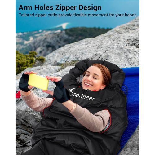 Sleeping Bags for Adults, Sportneer Wearable Sleeping Bag with Zippered Holes for Arms and Feet Lightweight Waterproof Sleeping Bag for Kids Woman Man Backpacking Camping Hiking Tr