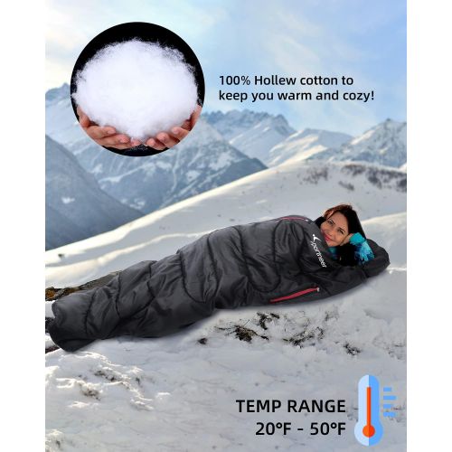  Sleeping Bags for Adults, Sportneer Wearable Sleeping Bag with Zippered Holes for Arms and Feet Lightweight Waterproof Sleeping Bag for Kids Woman Man Backpacking Camping Hiking Tr