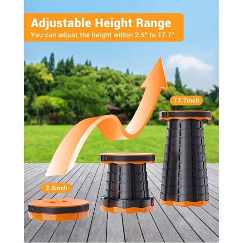  Collapsible Stool, Sportneer Lightweight Telescopic Stool Portable Camping Stools for Adults Adjustable Folding Stool for Outdoor Indoor Fishing BBQ Garden Travel